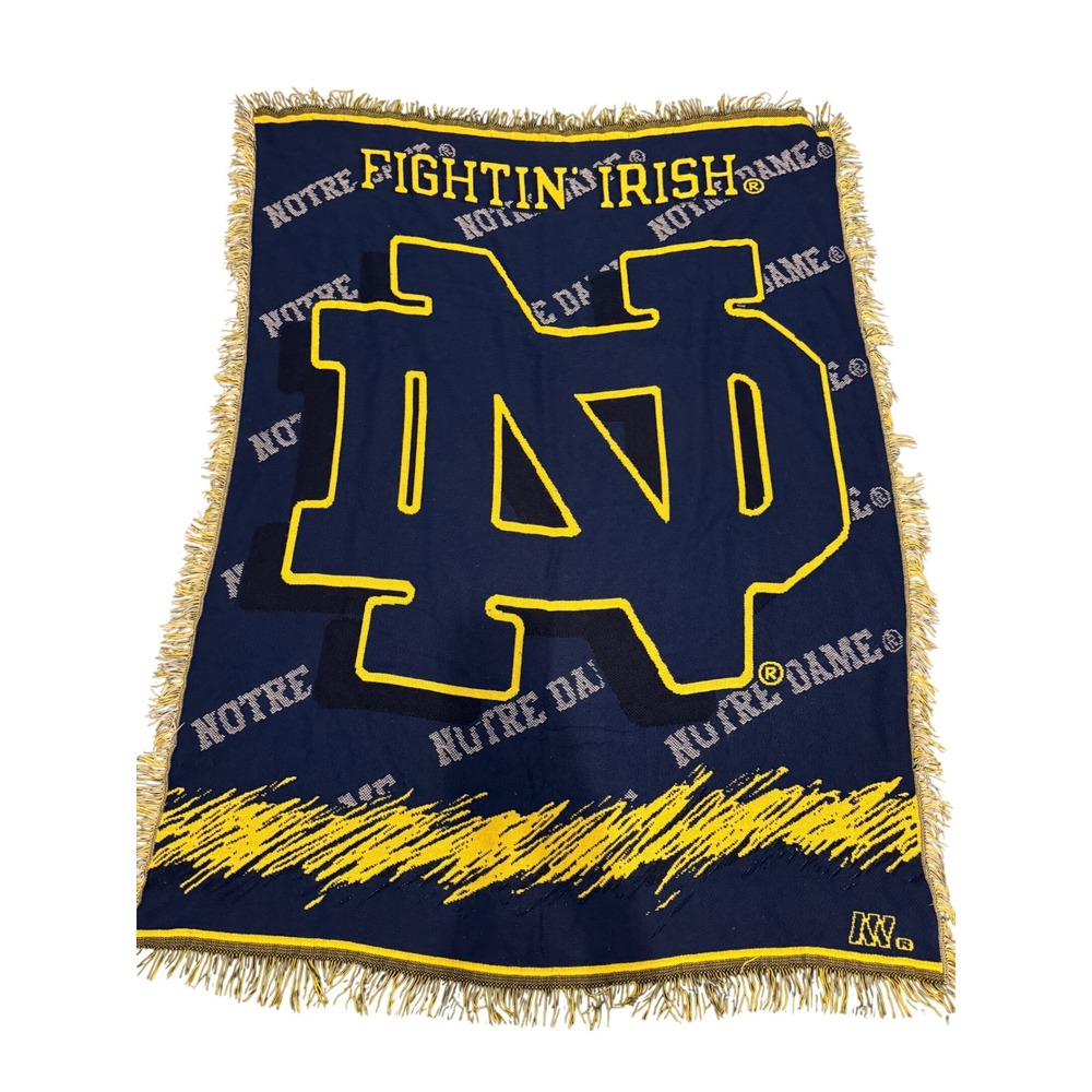 Vintage Notre Dame Fighting Irish Woven Tapestry Throw Blanket Northwest Co USA